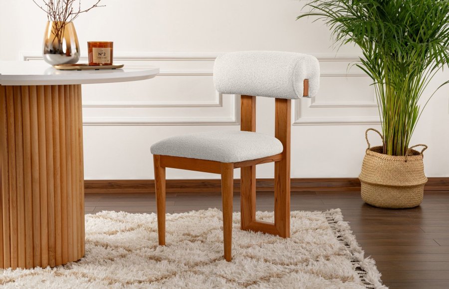 NORDVÄRK Natura spisestuestol - hvit polyester og polert eik og bk (sett med 2)