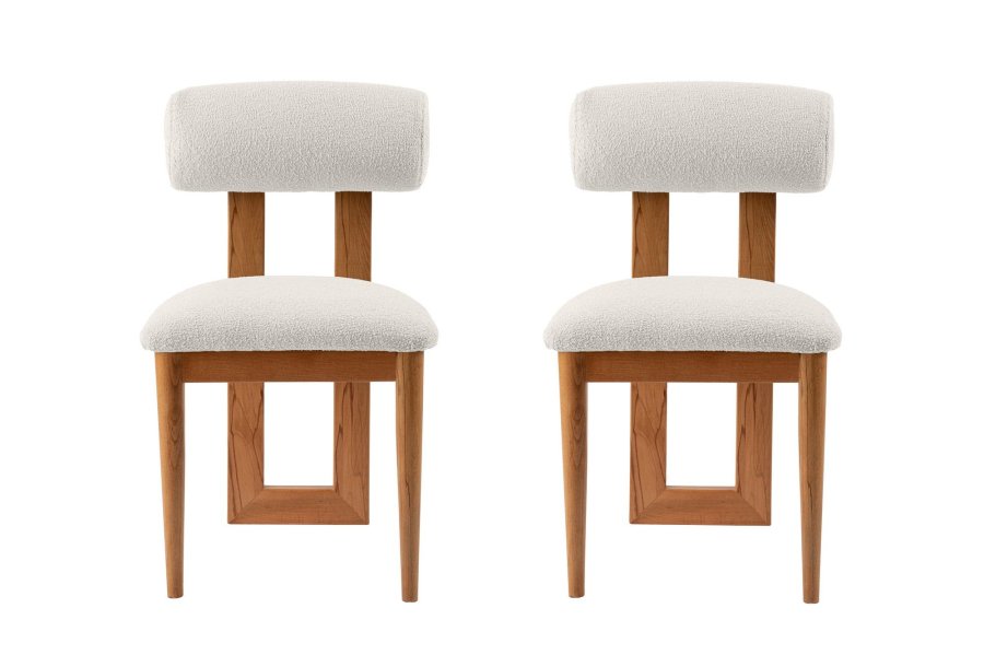 NORDVÄRK Natura spisestuestol - hvit polyester og polert eik og bk (sett med 2)