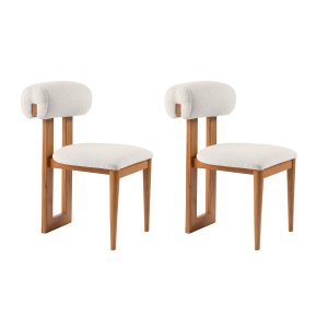 NORDVÄRK Natura spisebordsstol - hvid polyester og egepoleret bgetr (st med 2)