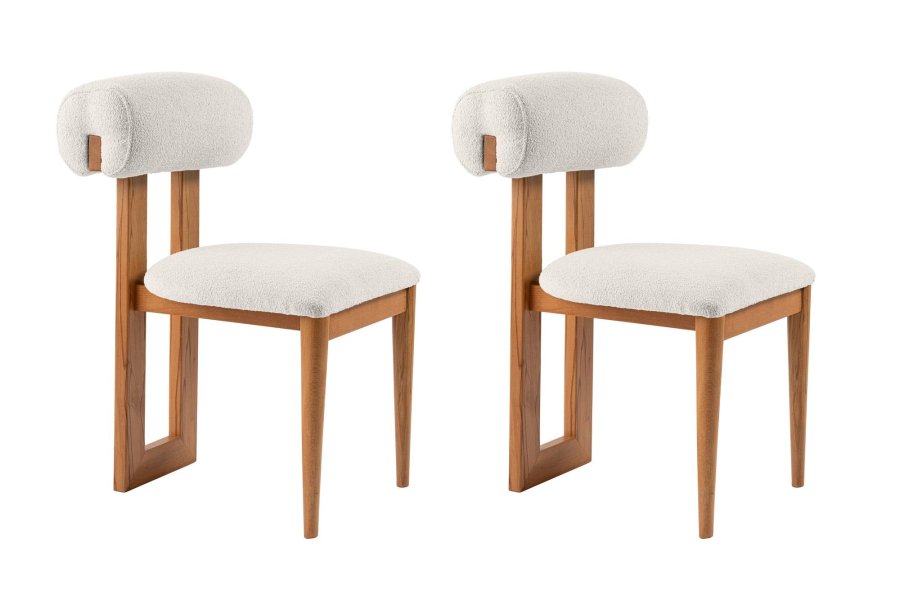 NORDVÄRK Natura spisestuestol - hvit polyester og polert eik og bk (sett med 2)