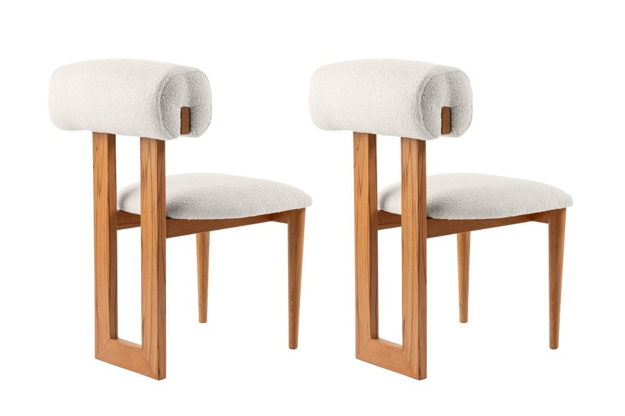 NORDVÄRK Natura spisestuestol - hvit polyester og polert eik og bk (sett med 2)