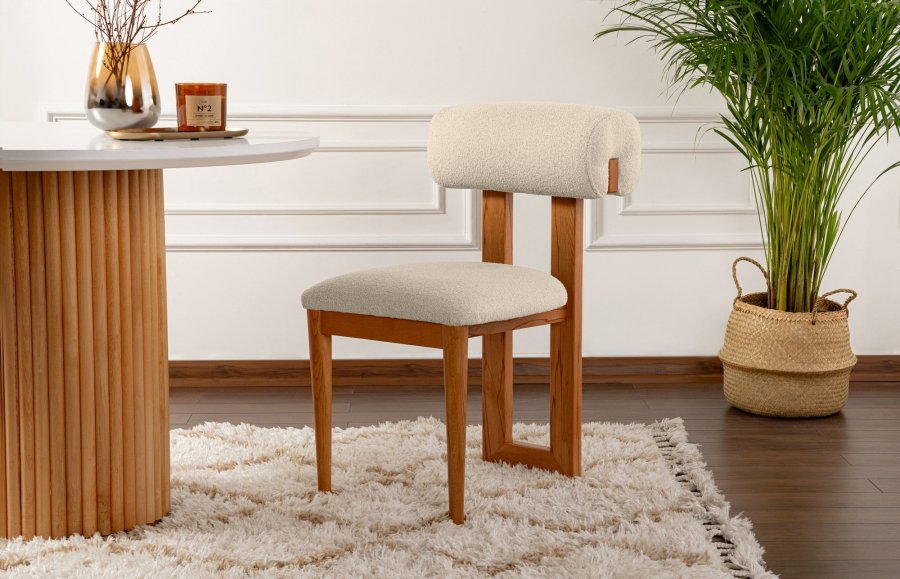 NORDVÄRK Natura spisestuestol - off-white polyester og polert eik og bk (sett med 2)