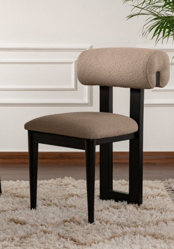 NORDVÄRK Natura Esszimmerstuhl – Sand/Beige Polyester und schwarzes Buchenholz (2er-Set)