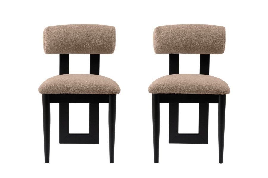 NORDVÄRK Natura Esszimmerstuhl – Sand/Beige Polyester und schwarzes Buchenholz (2er-Set)