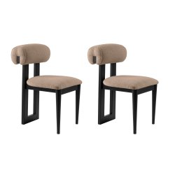 NORDVÄRK Natura Esszimmerstuhl – Sand/Beige Polyester und schwarzes Buchenholz (2er-Set)