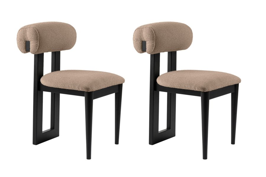 NORDVÄRK Natura Esszimmerstuhl – Sand/Beige Polyester und schwarzes Buchenholz (2er-Set)