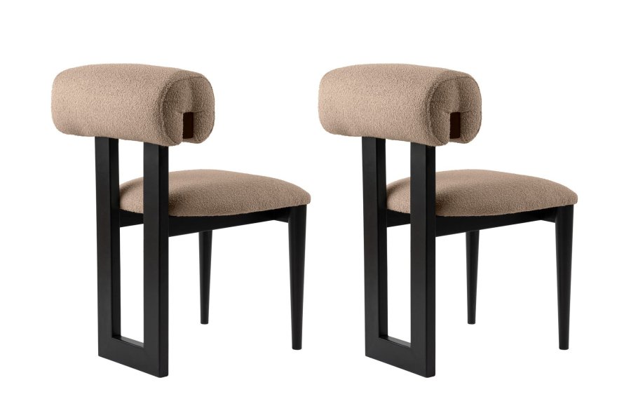 NORDVÄRK Natura Esszimmerstuhl – Sand/Beige Polyester und schwarzes Buchenholz (2er-Set)