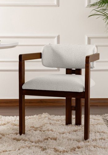 NORDV�RK Mistral matstol, med armst�d - vit polyester och valn�tsf�rgad boktr�