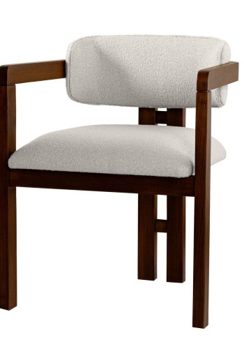 NORDV�RK Mistral matstol, med armst�d - vit polyester och valn�tsf�rgad boktr�