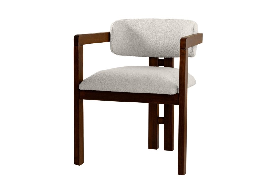 NORDV�RK Mistral matstol, med armst�d - vit polyester och valn�tsf�rgad boktr�