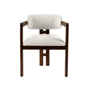 NORDV�RK Mistral matstol, med armst�d - vit polyester och valn�tsf�rgad boktr�