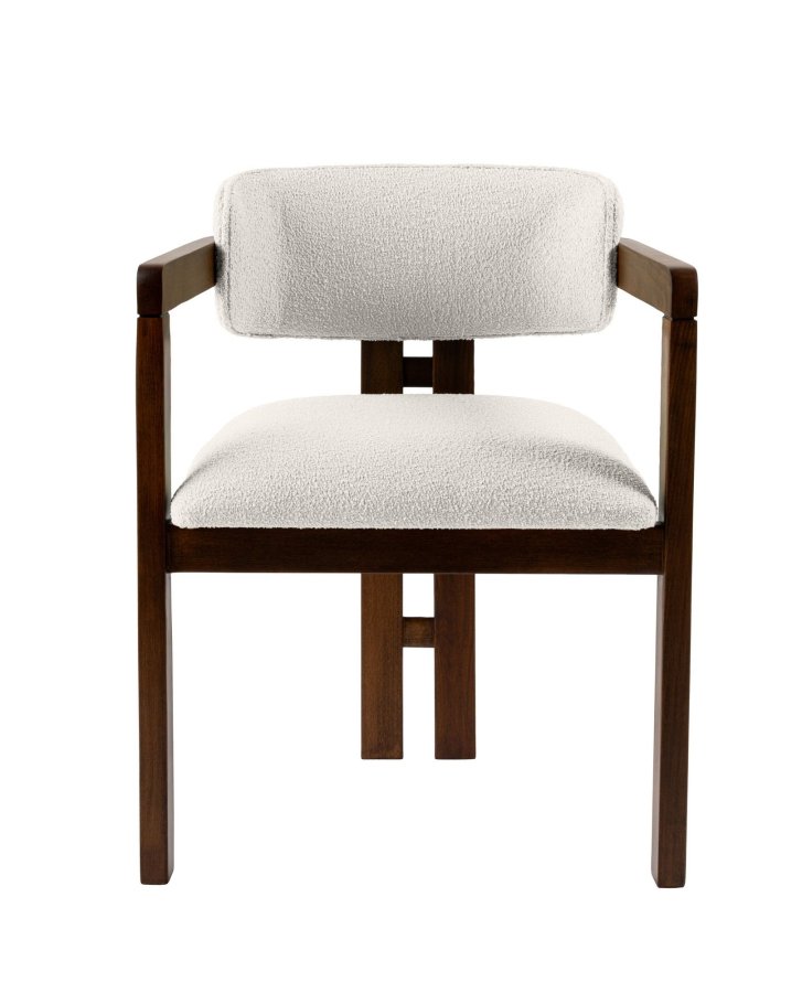 NORDV�RK Mistral matstol, med armst�d - vit polyester och valn�tsf�rgad boktr�