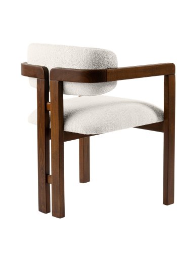 NORDV�RK Mistral matstol, med armst�d - vit polyester och valn�tsf�rgad boktr�