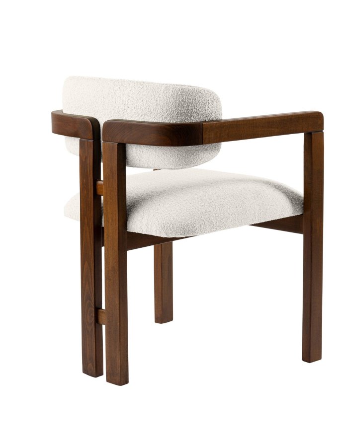 NORDV�RK Mistral matstol, med armst�d - vit polyester och valn�tsf�rgad boktr�