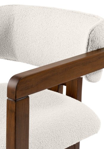 NORDV�RK Mistral matstol, med armst�d - vit polyester och valn�tsf�rgad boktr�