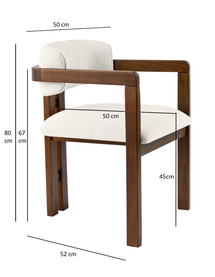 NORDV�RK Mistral matstol, med armst�d - vit polyester och valn�tsf�rgad boktr�