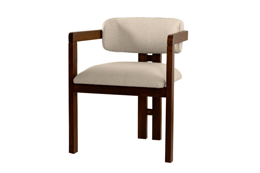 NORDVRK Mistral spisestuestol, med armlener - off-white polyester og valnttfarget bk