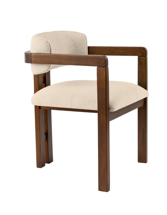 NORDVRK Mistral spisestuestol, med armlener - off-white polyester og valnttfarget bk