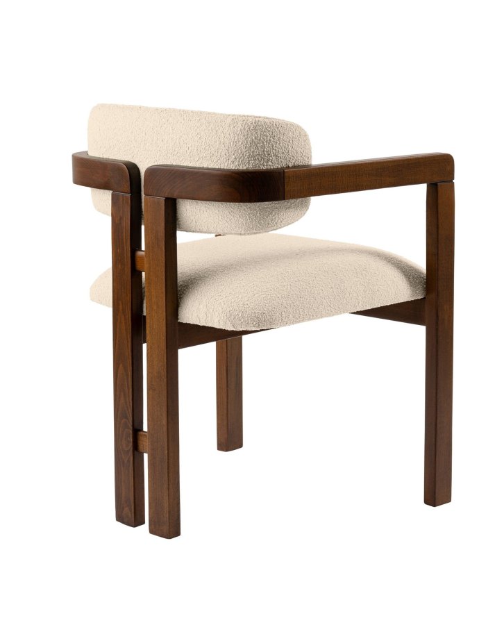 NORDVRK Mistral spisestuestol, med armlener - off-white polyester og valnttfarget bk