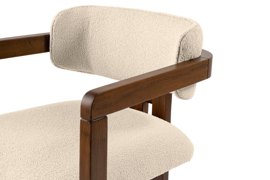 NORDVRK Mistral spisestuestol, med armlener - off-white polyester og valnttfarget bk