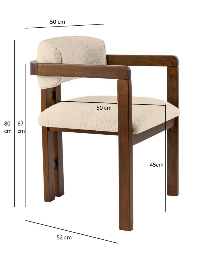 NORDVRK Mistral spisestuestol, med armlener - off-white polyester og valnttfarget bk