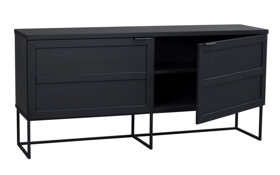 ROWICO rektangulr Everett sknk m. 2 lger og 1 hylde - sort eg og metal 