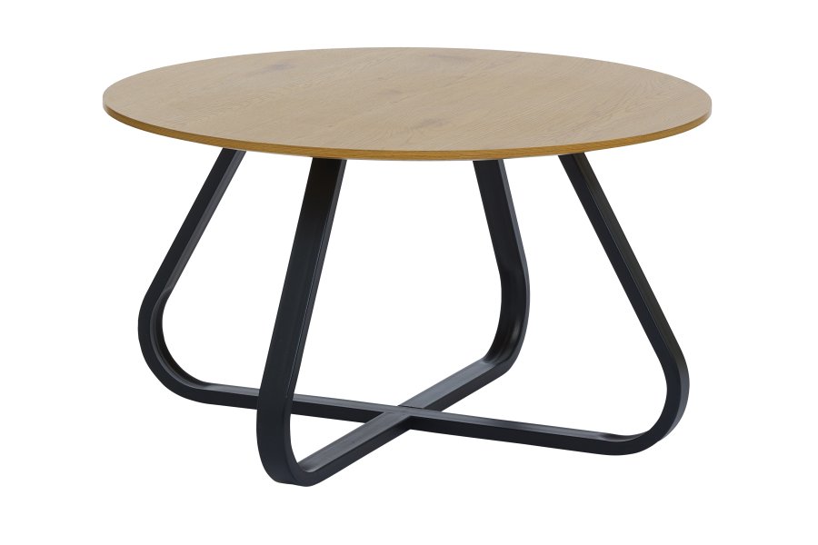 Cesura Couchtisch, rund – Melamin aus natürlicher Eiche und schwarzes Metall (80)