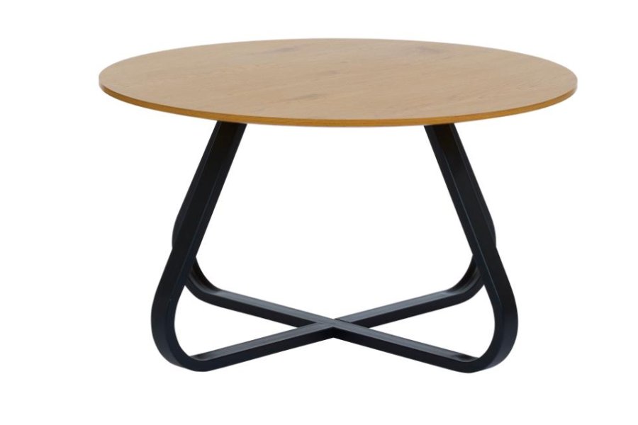 Cesura Couchtisch, rund – Melamin aus natürlicher Eiche und schwarzes Metall (80)