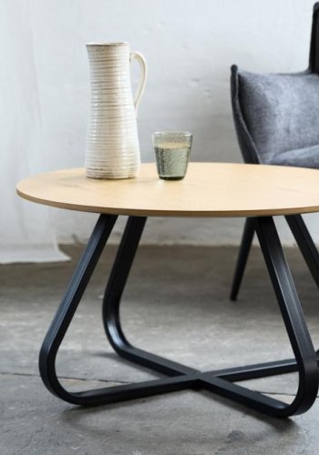 Cesura Couchtisch, rund – Melamin aus natürlicher Eiche und schwarzes Metall (80)