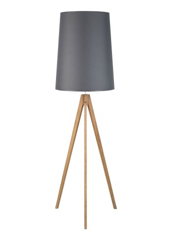 TK Walz gulvlampe - grtt stoff og naturlig tre