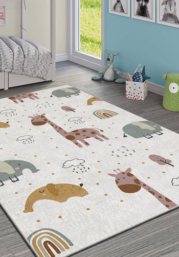 TEPPI HMI gulvtppe til brn, rektangulr - multifarvet polyester (100x180)