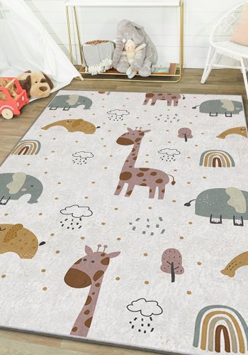 TEPPI HMI gulvtppe til brn, rektangulr - multifarvet polyester (100x180)