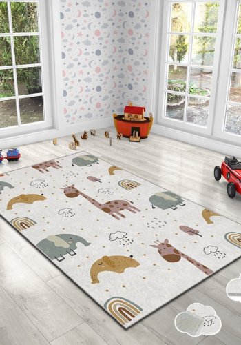 TEPPI HMI gulvtppe til brn, rektangulr - multifarvet polyester (120x180)