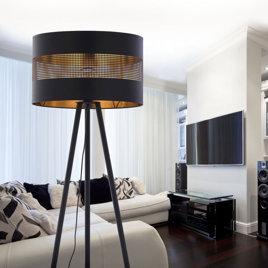 TK Tago gulvlampe - svart stoff og sort metall
