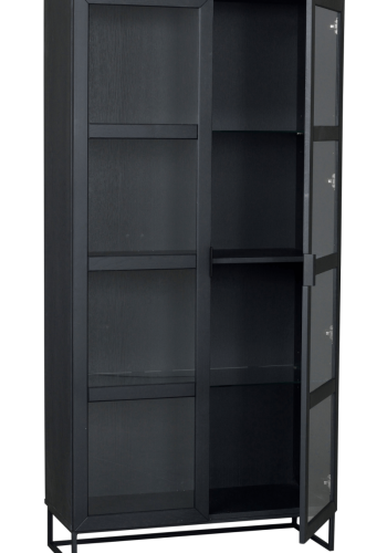 ROWICO Rektangulärt Everett Vitrinskp med 2 Glasdörrar och 3 Hyllplan - Svart Ek och Metall