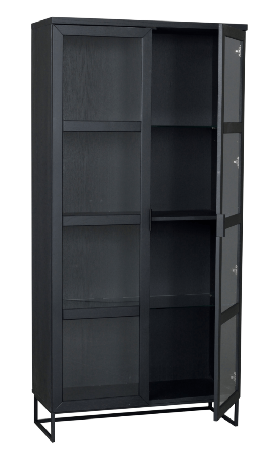 ROWICO Rektangulärt Everett Vitrinskp med 2 Glasdörrar och 3 Hyllplan - Svart Ek och Metall