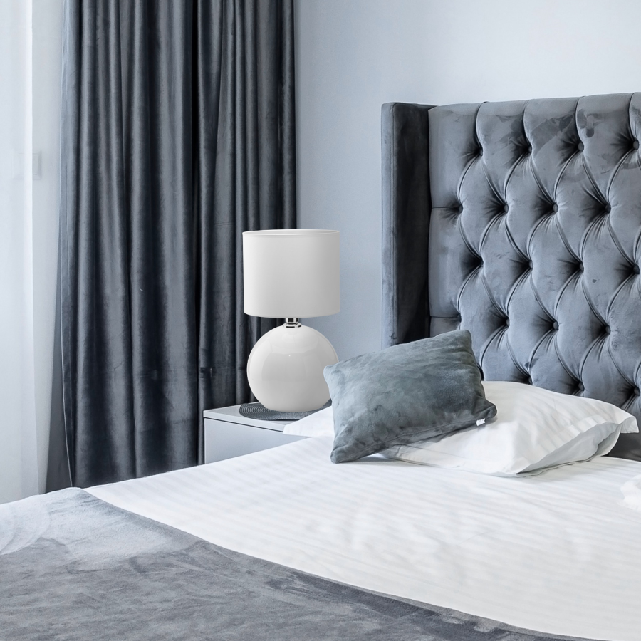 TK Palla bordlampe, Lille - hvid stof og hvid glas