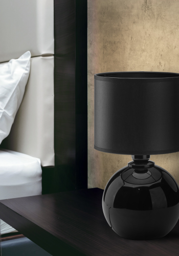 TK Palla bordlampe, Small - svart stoff og sort glass