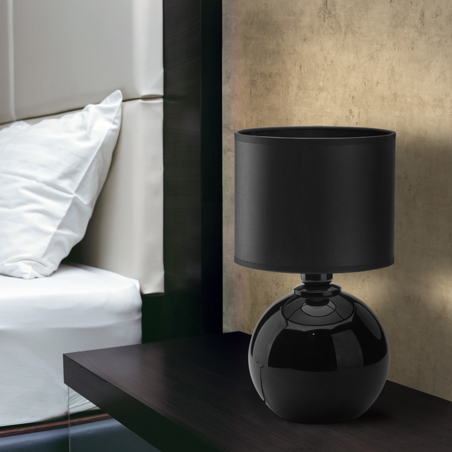 TK Palla bordlampe, Small - svart stoff og sort glass