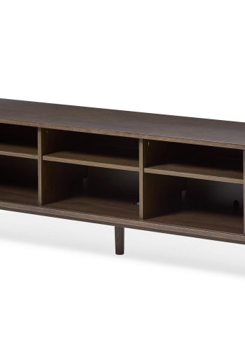 Meta TV-bord, m. 2 skydelger og 3 hylder, oval - mrk espresso brun eg (180x40)