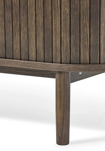 Meta TV-bord, m. 2 skydelger og 3 hylder, oval - mrk espresso brun eg (180x40)