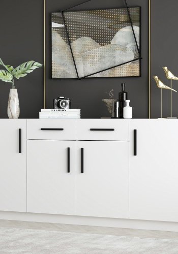 FUNZI LIVING skjenk, m. 4 drer, 2 skuffer og 6 hyller - hvit melamin