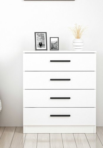 FUNZI LIVING kommode 85,m. 4 skuffer - hvit melamin