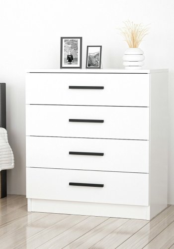 FUNZI LIVING kommode 85,m. 4 skuffer - hvit melamin