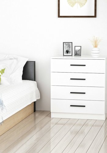 FUNZI LIVING kommode 85,m. 4 skuffer - hvit melamin