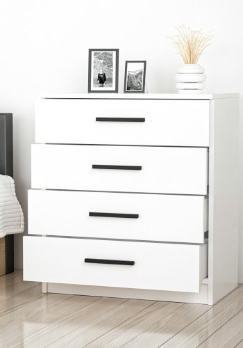 FUNZI LIVING kommode 85,m. 4 skuffer - hvit melamin