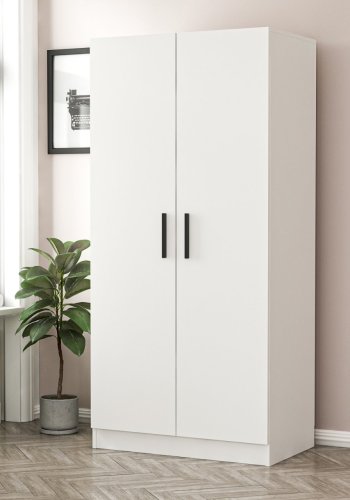 FUNZI LIVING Kales 190 garderobe, m. 2 drer, 1 hylle, 2 hengerstenger - hvit melamin