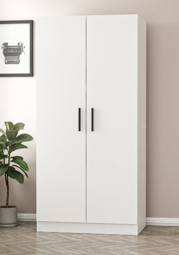 FUNZI LIVING Kales 190 garderobe, m. 2 drer, 1 hylle, 2 hengerstenger - hvit melamin