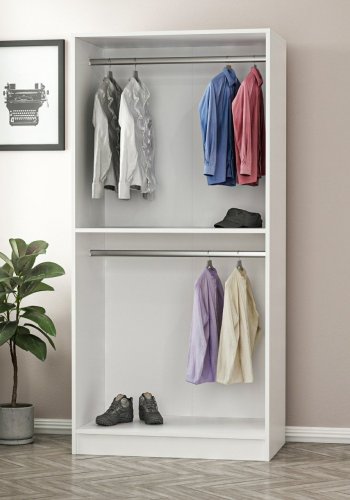 FUNZI LIVING 190 garderobeskap, m. 2 speildrer, 1 hylle, 2 hengerstenger - valntt og hvit