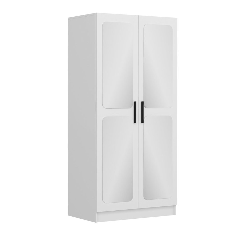 FUNZI LIVING Kales 190 garderobe, m. 2 speildrer, 1 hylle, 2 hengerstenger - hvit melamin